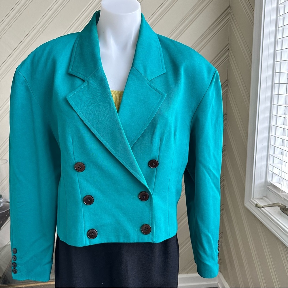 Vintage Teal Blue Elenor Brenner Blazer Size 14 - Picture 2 of 8
